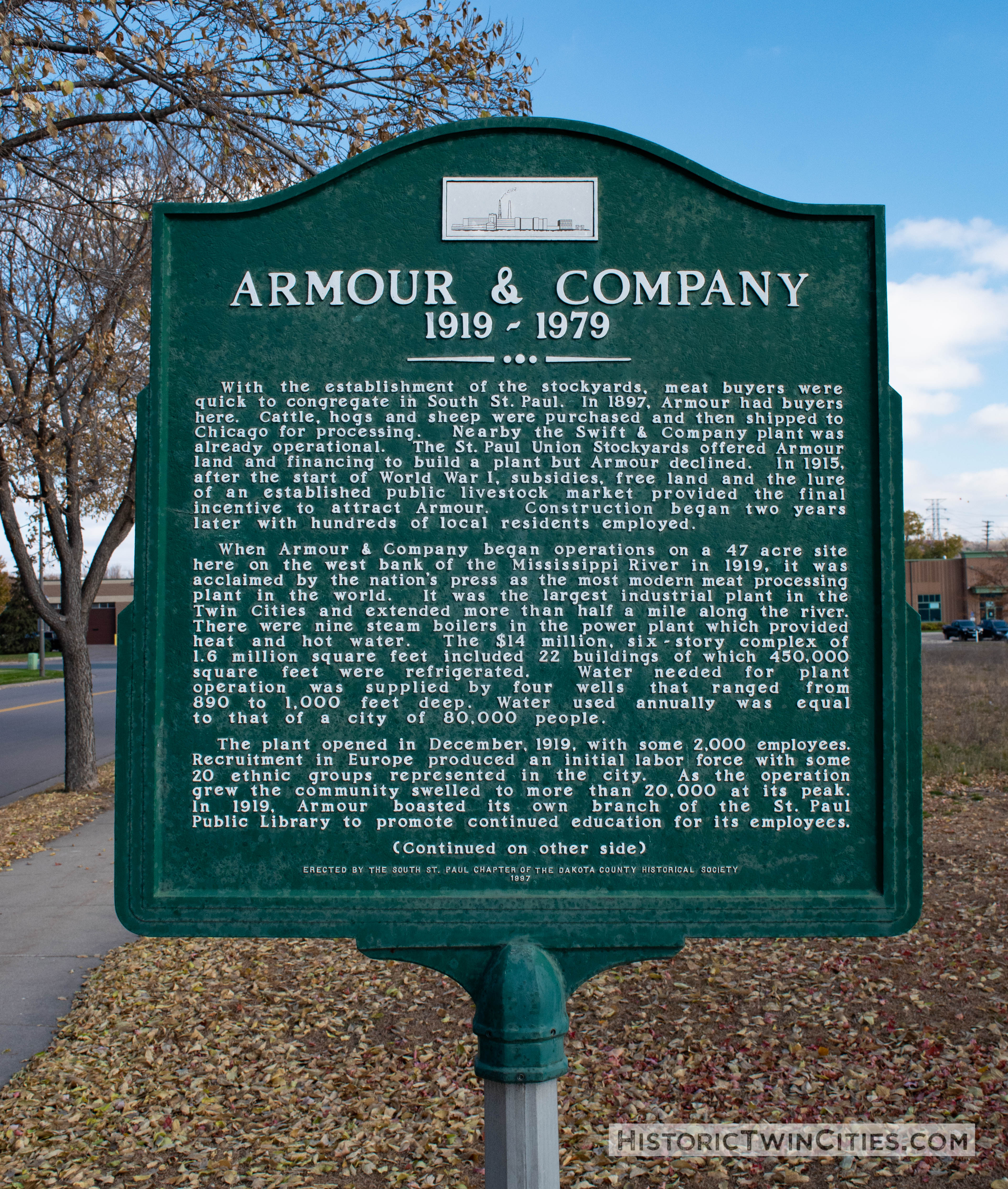 Historic marker at the site of the Armour Gates in South St. Paul
