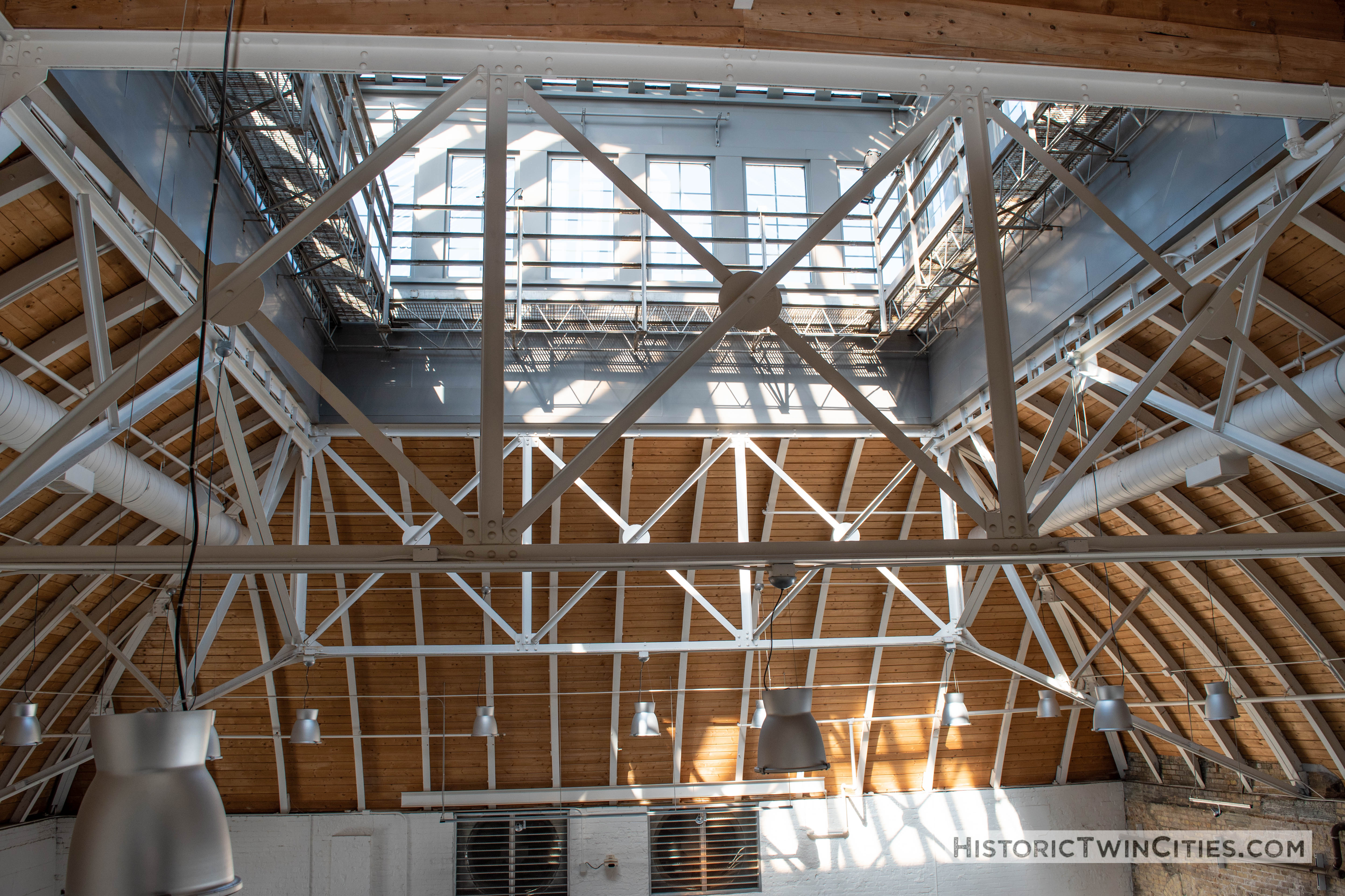 Looking up into the belvedere from the fifth floor of the Grain Belt brew house