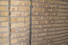 Sections of brick eroded away by falling grain in one of the original four grain silos of the Grain Belt brew house