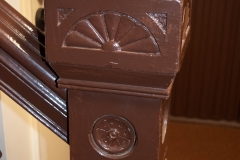 Newel post on a stairway in Old main Hall at Hamline University