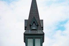 Top of the clock tower of Old Main Hall at Hamline University