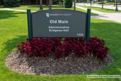 Old Main Hall campus sign