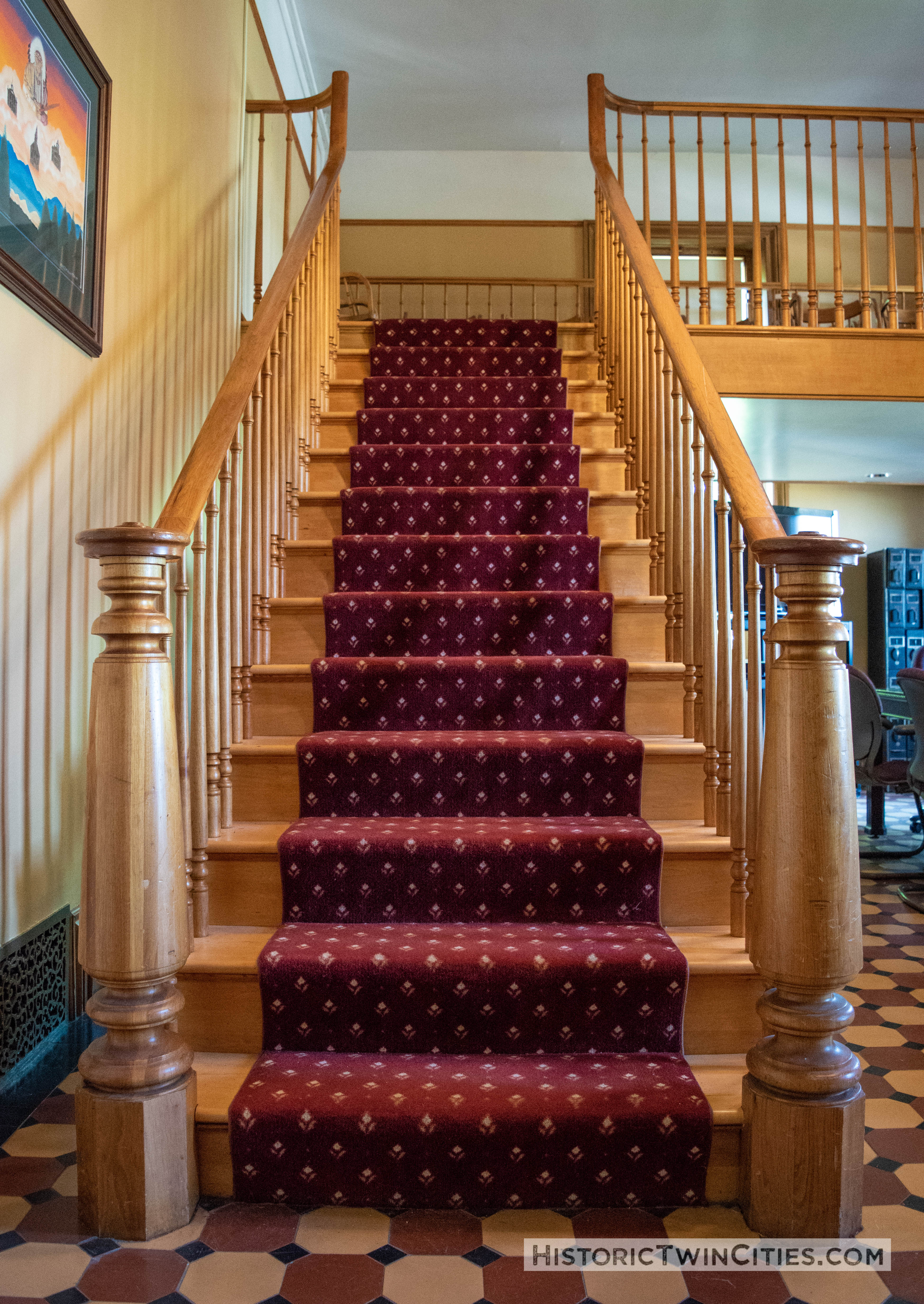 Stairway leading from the first floor to the second floor courtroom of the Historic Washington County Courthouse - Stillwater, MN