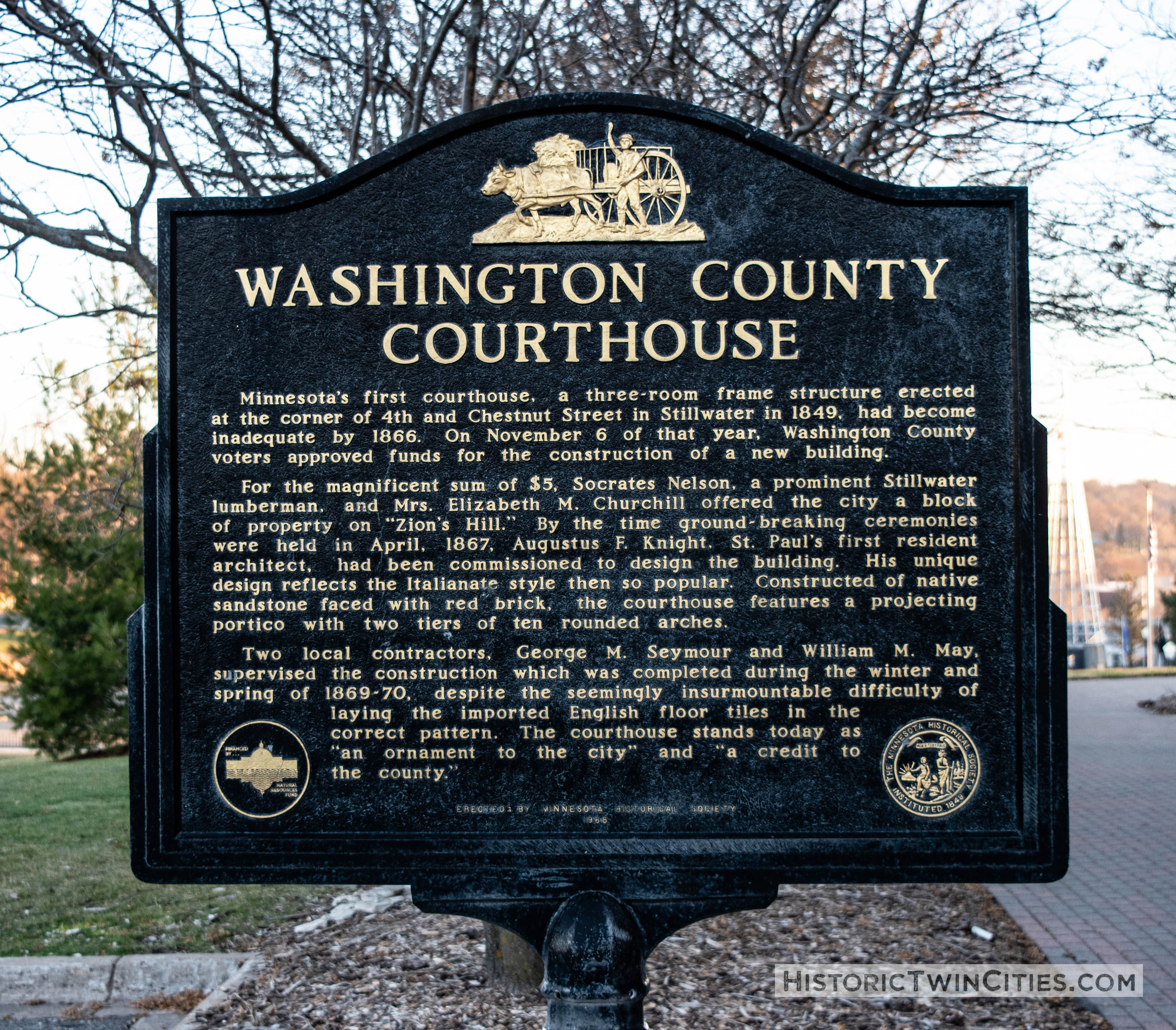 Historic marker on the grounds of the Historic Washington County Courthouse - Stillwater, MN