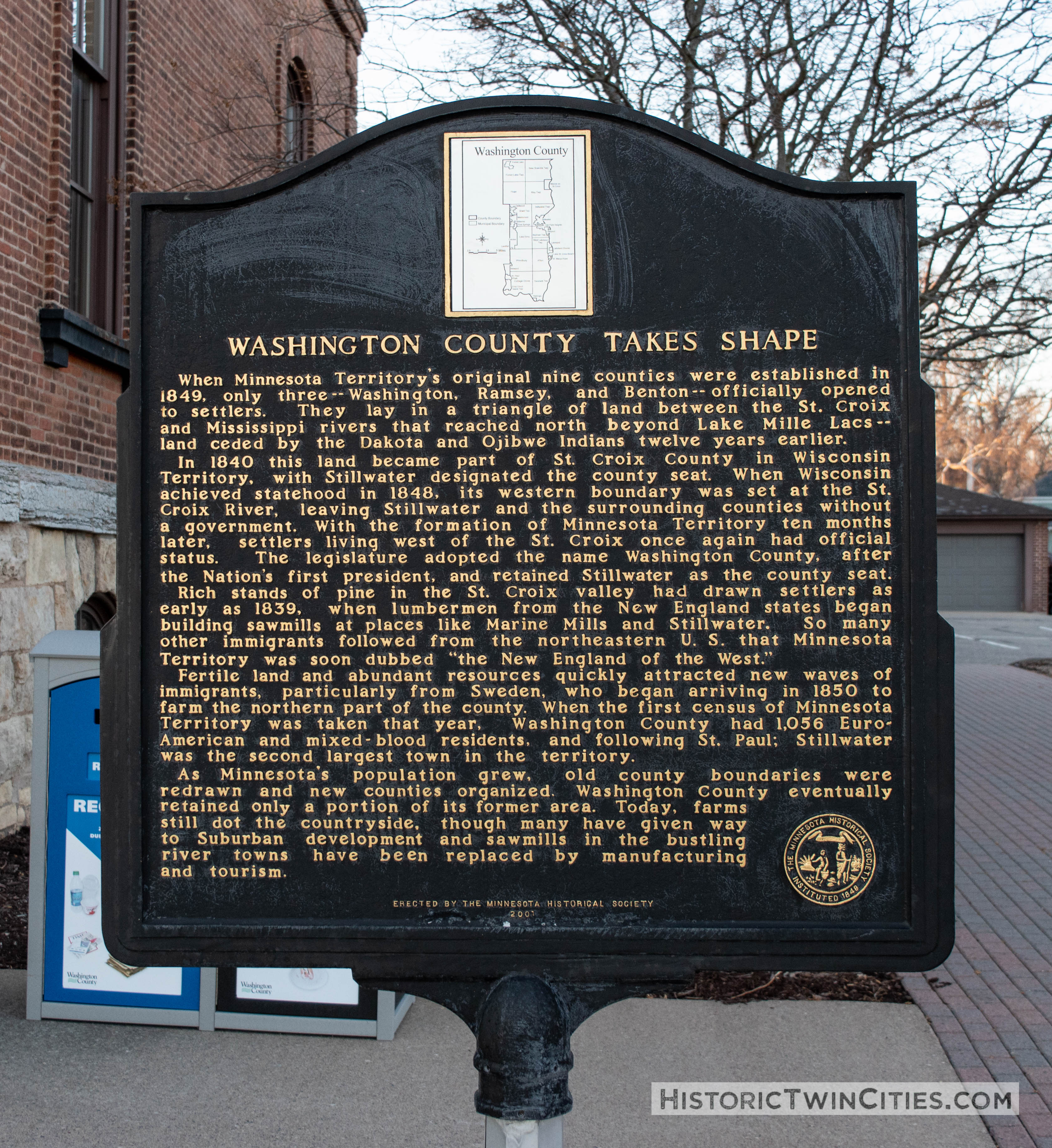 Historic marker on the grounds of the Historic Washington County Courthouse - Stillwater, MN
