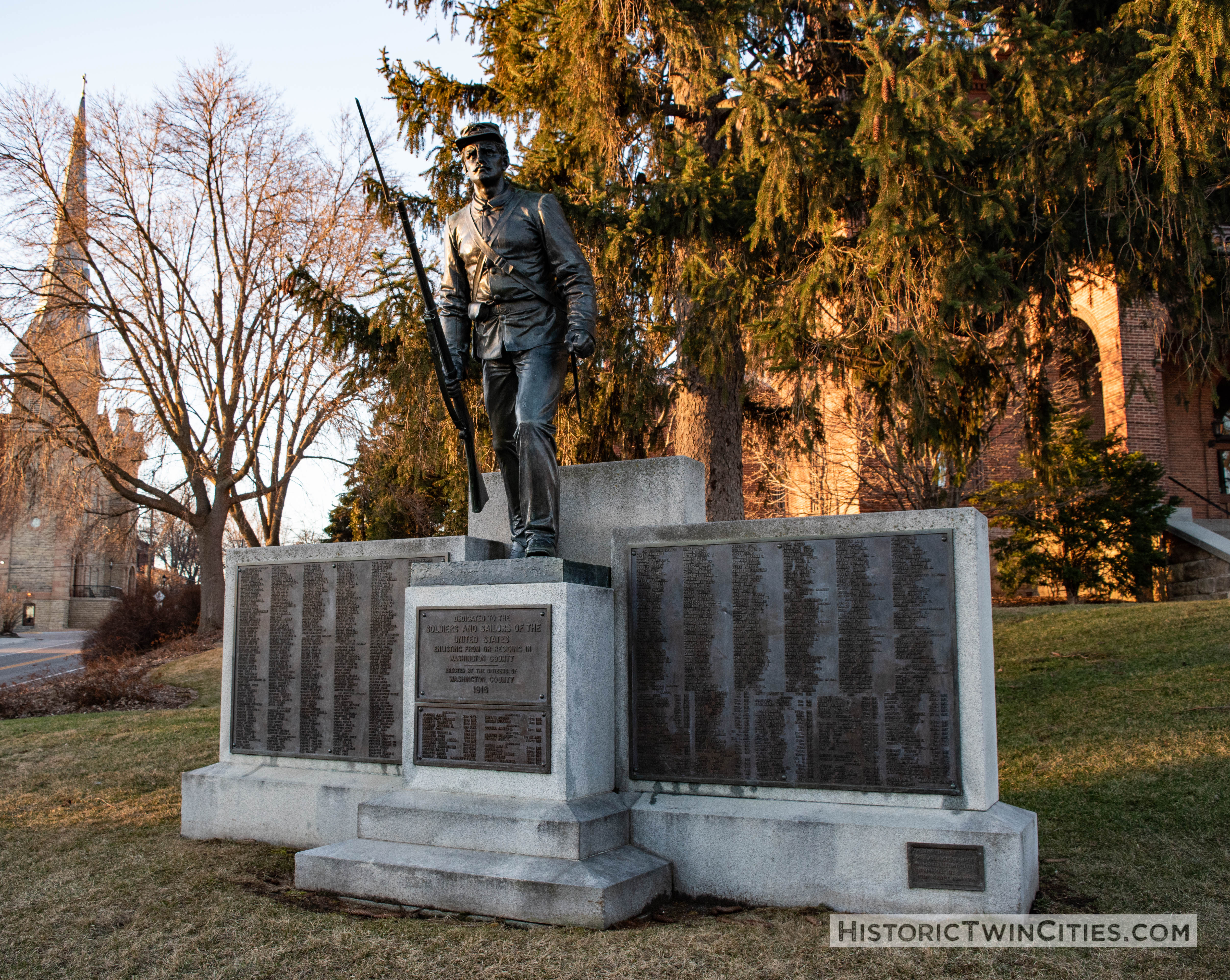 World War I era Soldiers and Sailors monument on the front lawn of the Historic Washington County Courthouse - Stillwater, MN