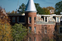 View of the Kline Sanitarium in Anoka from the Ferry Street bridge over the Mississippi River