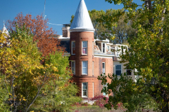 View of the Kline Sanitarium in Anoka from the Ferry Street bridge over the Mississippi River
