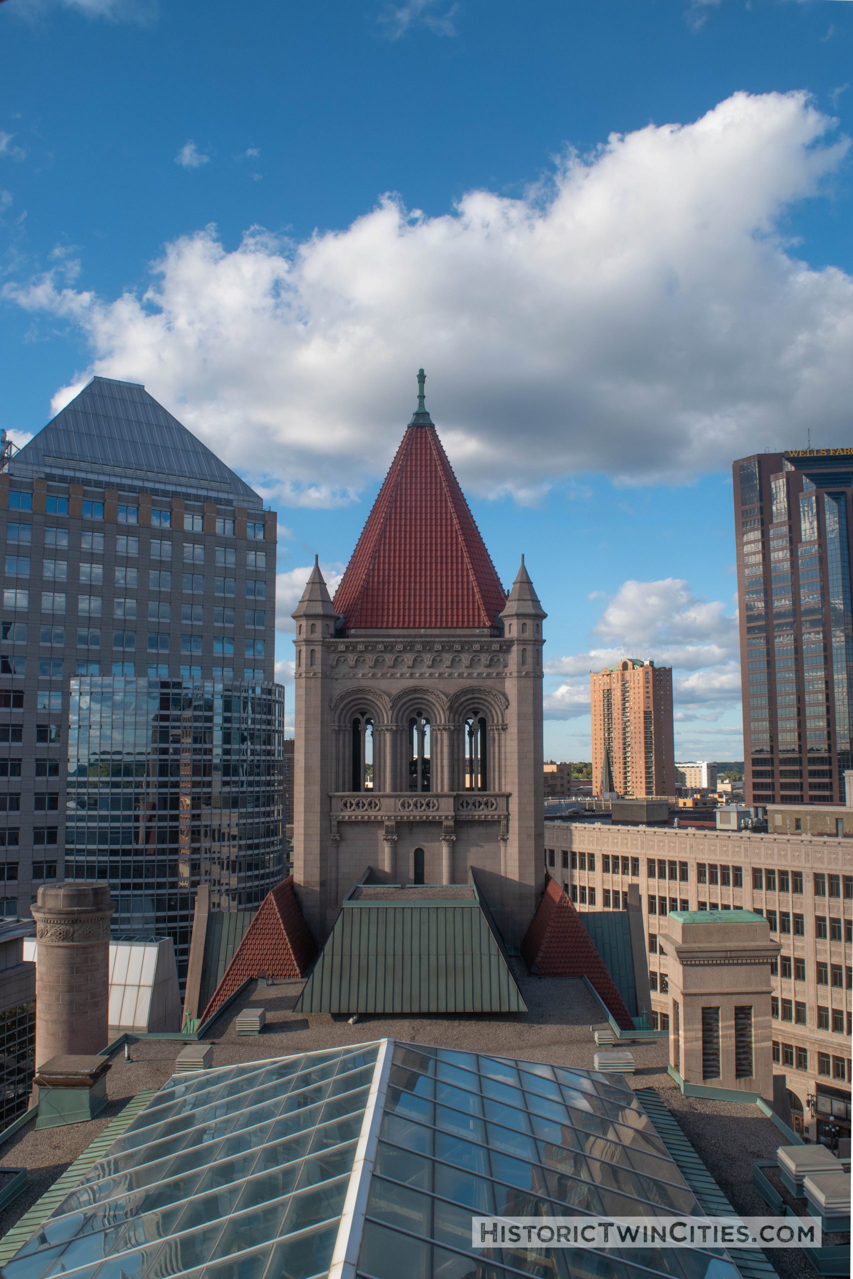 View of the north tower from the clock tower of the Landmark center in St. Paul, MN