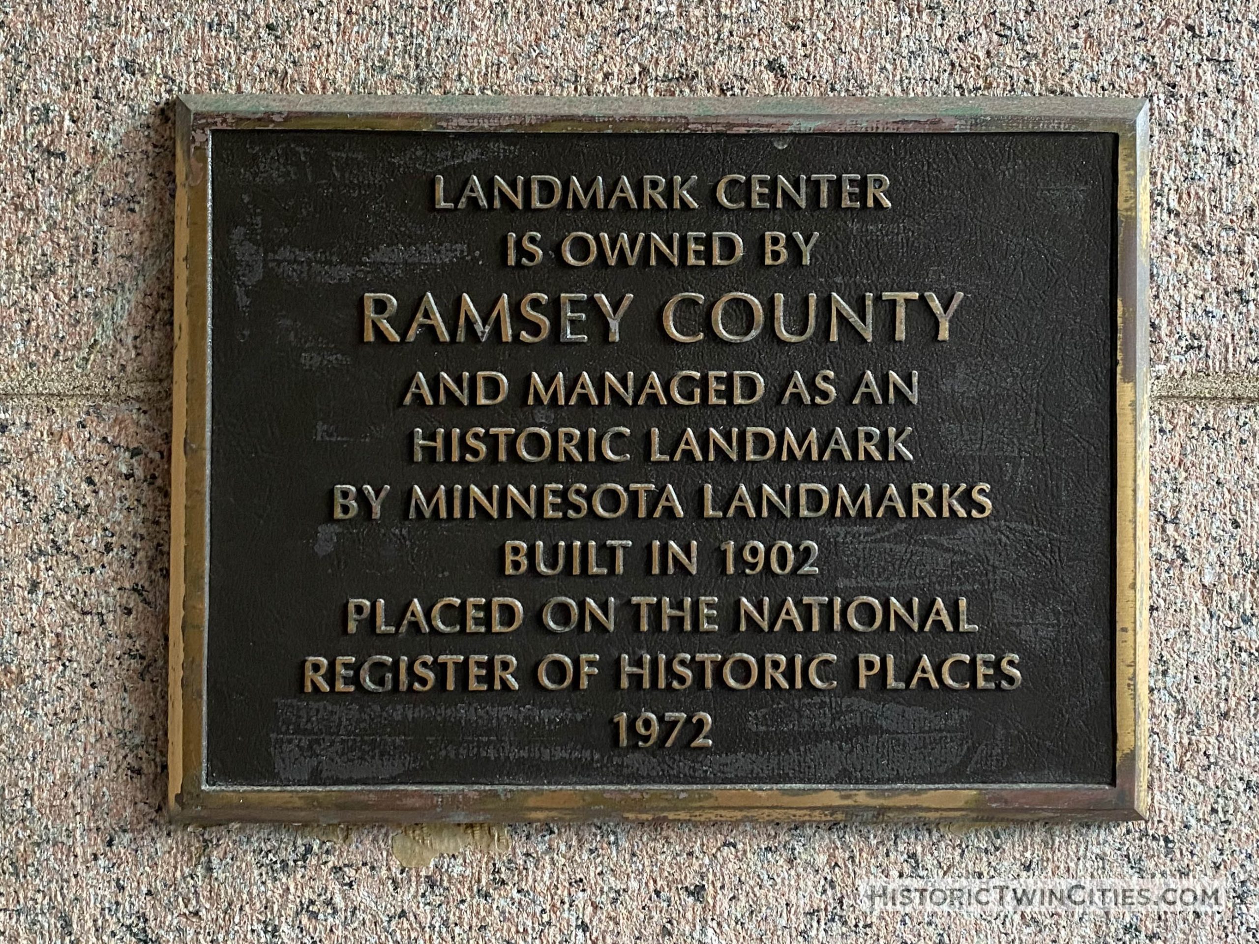 National Register of Historic Places plaque on the Landmark Center in St. Paul, MN