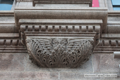 Ornately carved owls in the stonework on the exterior walls of the Landmark Center in St. Paul, MN