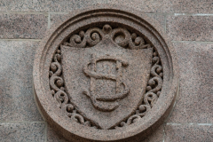 Ornate stonework on the exterior walls of the Landmark Center in St. Paul, MN