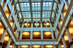 Looking up from the ground floor cortile of the Landmark Center, St. Paul, MN