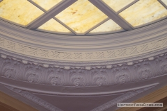 Ornate trim around the ceiling skylights inside the Interior of the Minneapolis Franklin Library