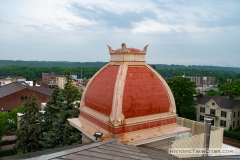 View of the mansard roof atop the northeast tower of the old Dakota County Courthouse