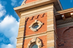 Northeast mansard-roofed tower of the old Dakota County Courthouse
