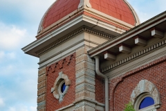 Southwest mansard-roofed tower of the old Dakota County Courthouse