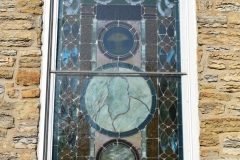 Stained glass window on the Historic Church of St. Peter in Mendota