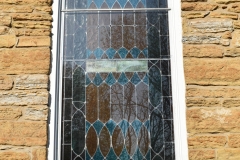 Stained glass window on the Historic Church of St. Peter in Mendota