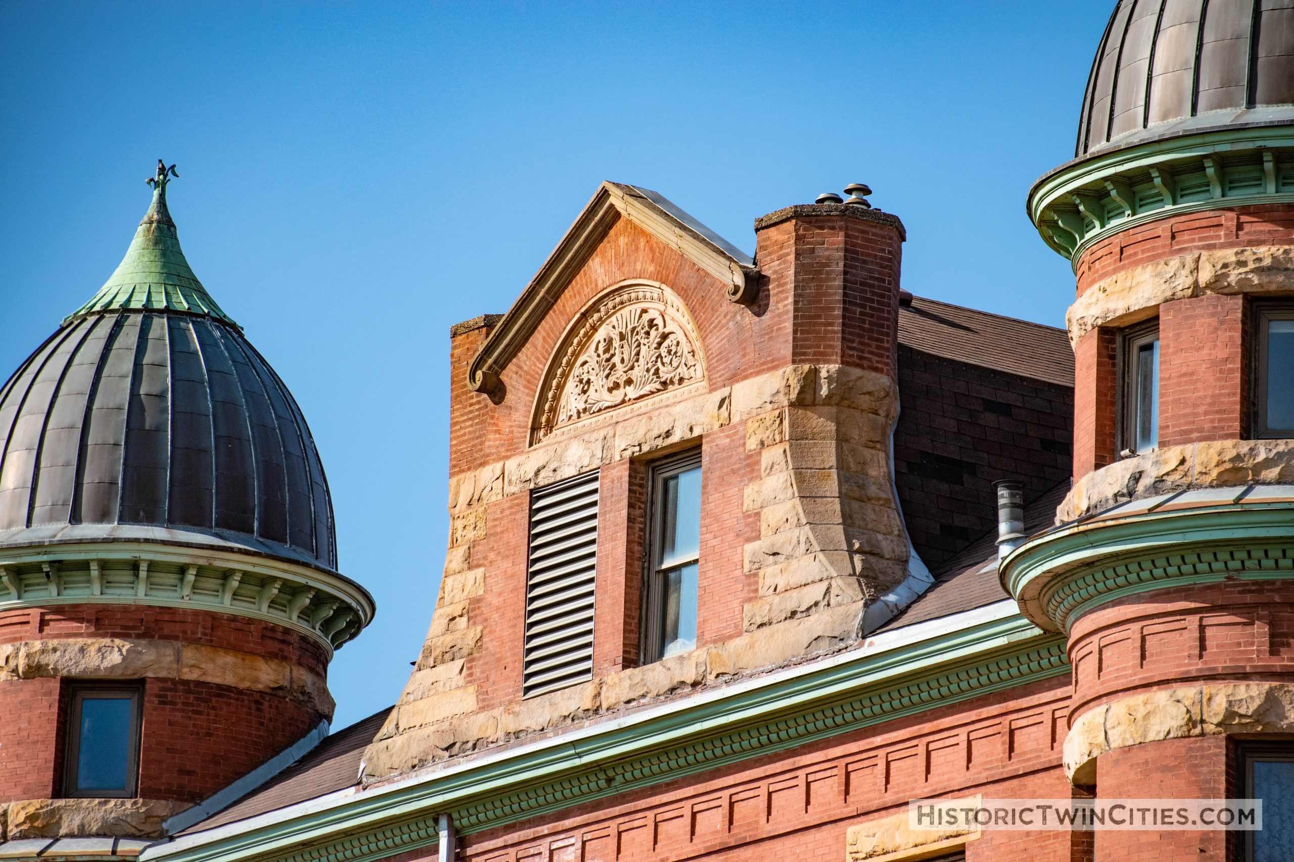 Turrets and dormer of the Stockyards Exchange Building - South St. Paul