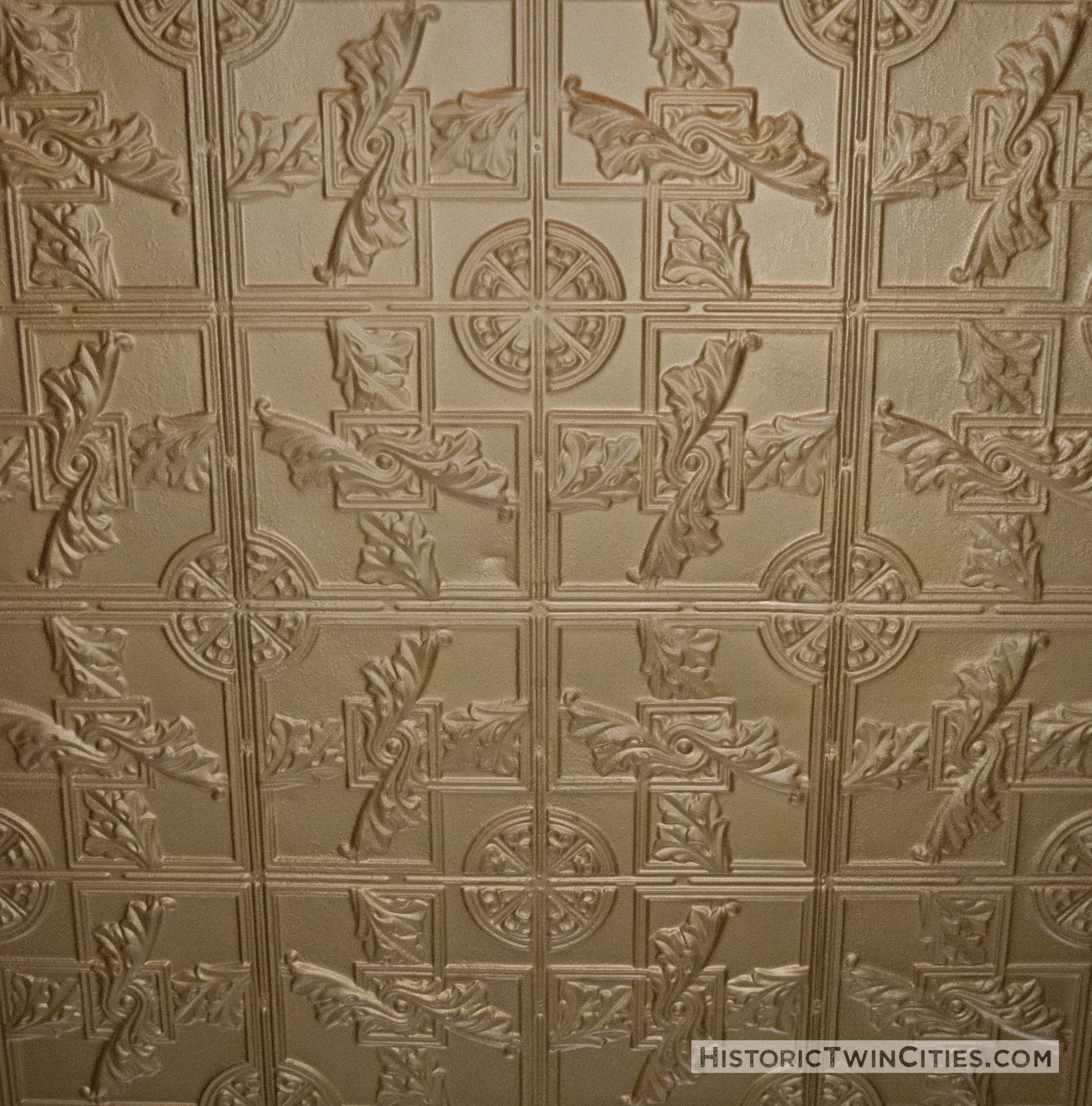 Stamped galvanized iron ceiling tiles inside the Stockyards Exchange Building - South St. Paul