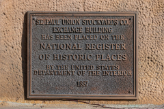 NRHP plaque near the west entrance to the Stockyards Exchange Building - South St. Paul