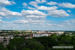 View facing east to St. Paul from the observation deck of the Witch's Hat Water Tower in the Prospect Park neighborhood of Minneapolis