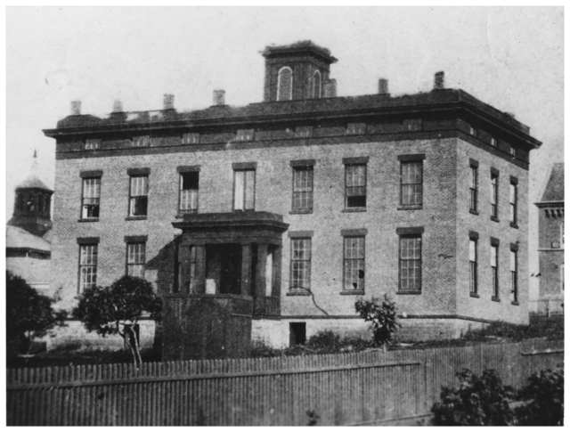 Hamline's first school building in Red Wing circa 1865