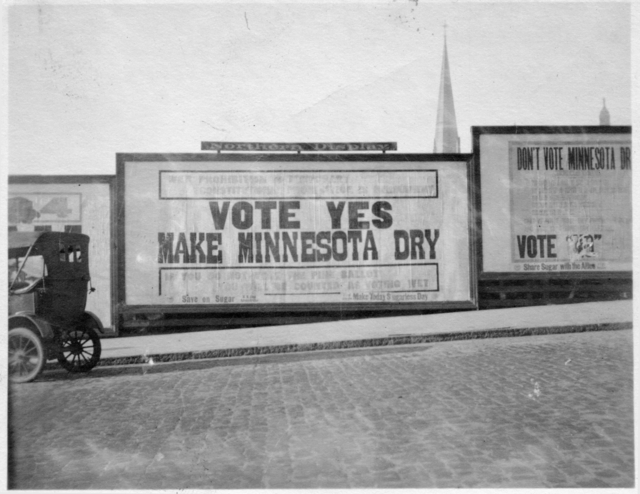 Billboard in support of Prohibition in St. Paul circa 1918 (MHS)