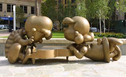 Bronze Peanuts characters in Rice Park - St. Paul