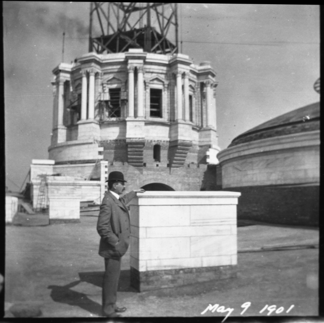 Cass Gilbert in front of the Minnesota State Capitol while under construction circa 1901 (MHS)