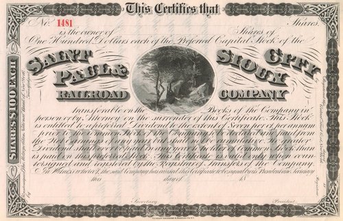 St. Paul & Sioux City Railroad Company circa 1869