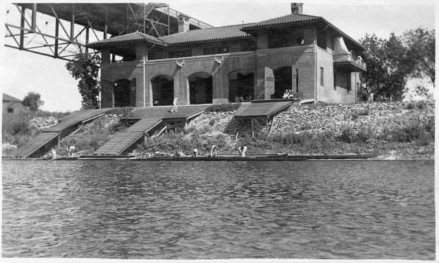 Minnesota Boat Club boathouse on Raspberry Island circa 1915 (MHS)