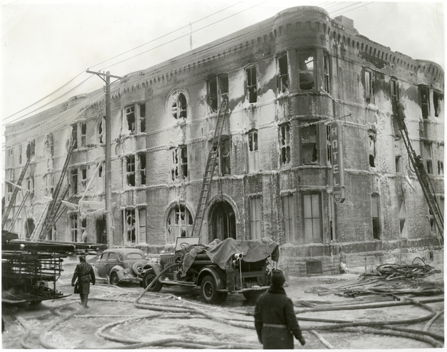 Marlborough Hotel after fire on January 3, 1940 (MHS)