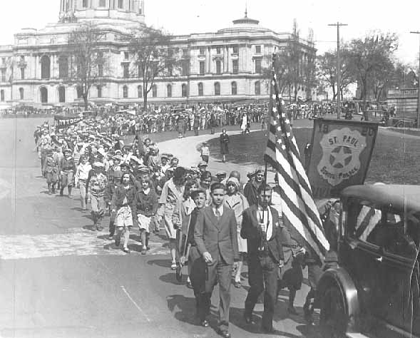 School Police patrol parade in St. Paul circa 1931 (MHS)