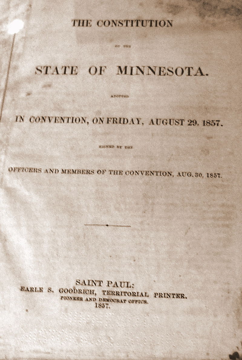 First printing of the Minnesota State Constitution circa 1857