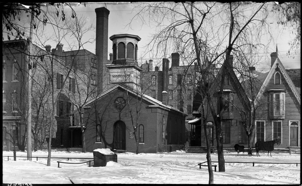 Market Street Methodist Church at its original location next to Rice Park (MHS)
